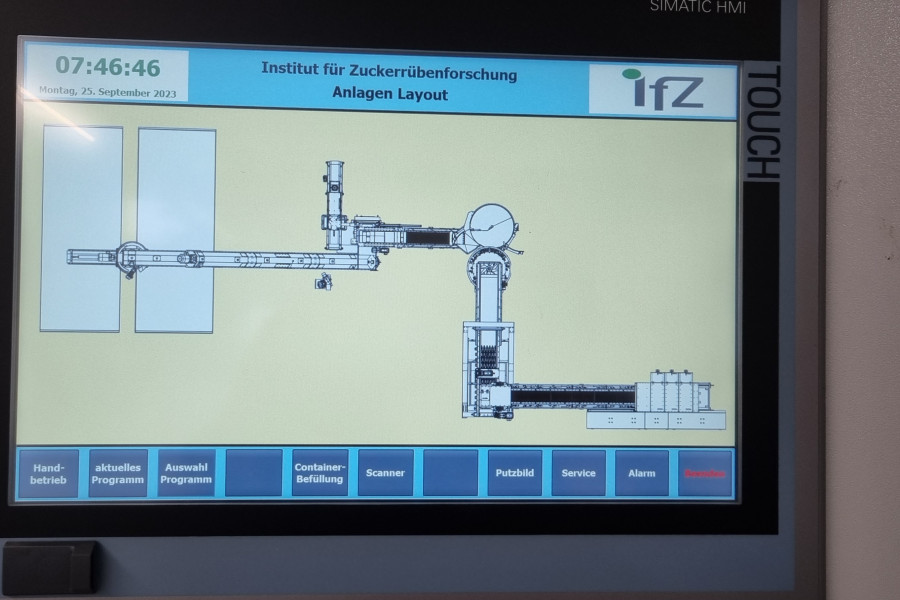 Digitales Display mit einer Skizze einer Rübenwaschanlage